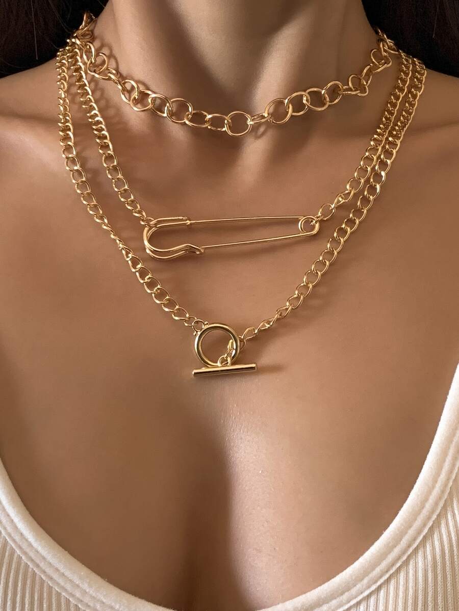 3 piezas Collar de cadena - Amarillo Oro - Ver 1