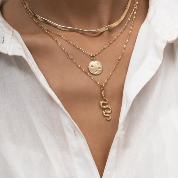 

2pcs Snake Pendant Necklace, Gold