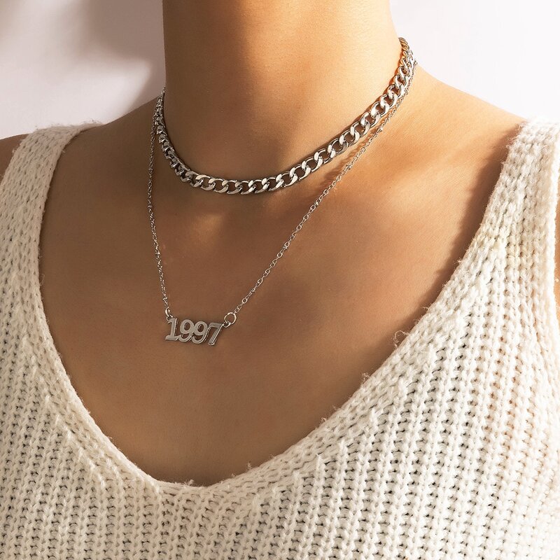 

Digital Decor Layered Chain Necklace, Silver