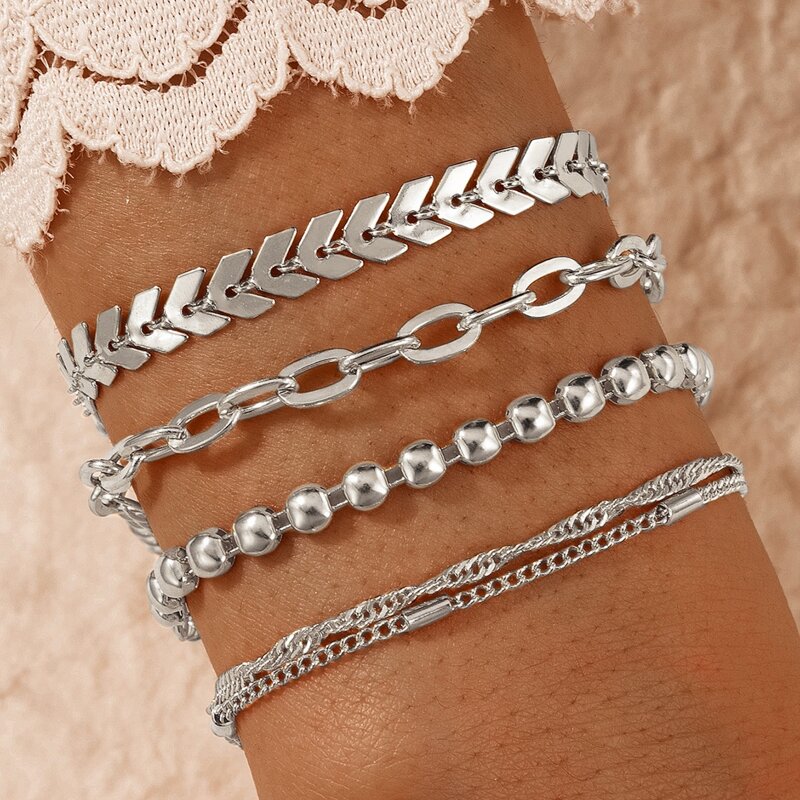 

5pcs Simple Chain Bracelet, Silver