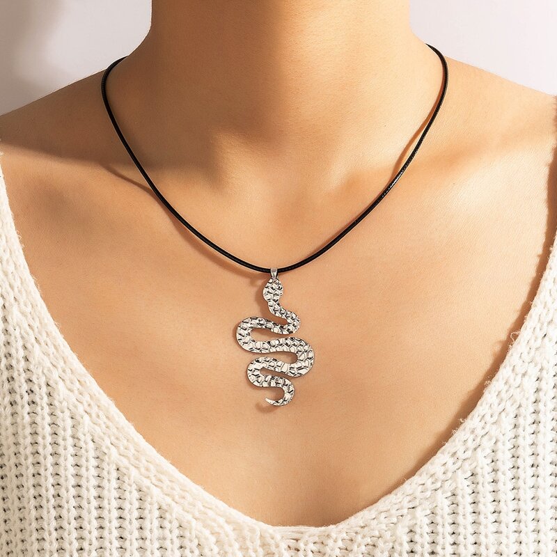 

Snake Pendant Necklace, Silver