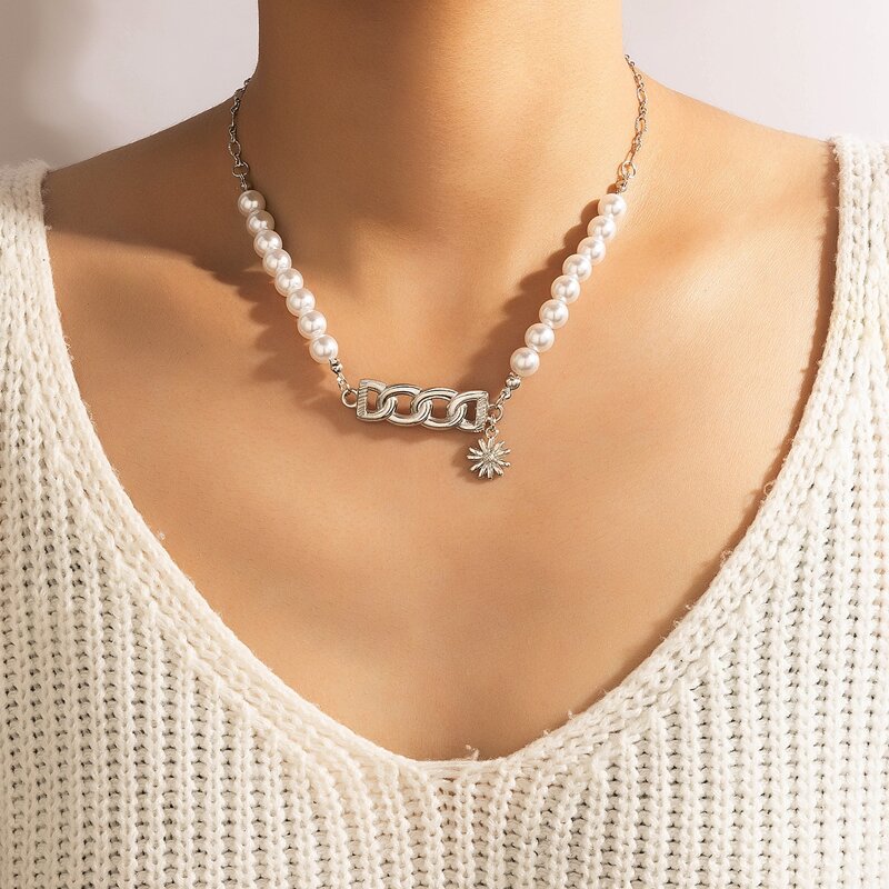 

Faux Pearl Beaded Necklace, Silver