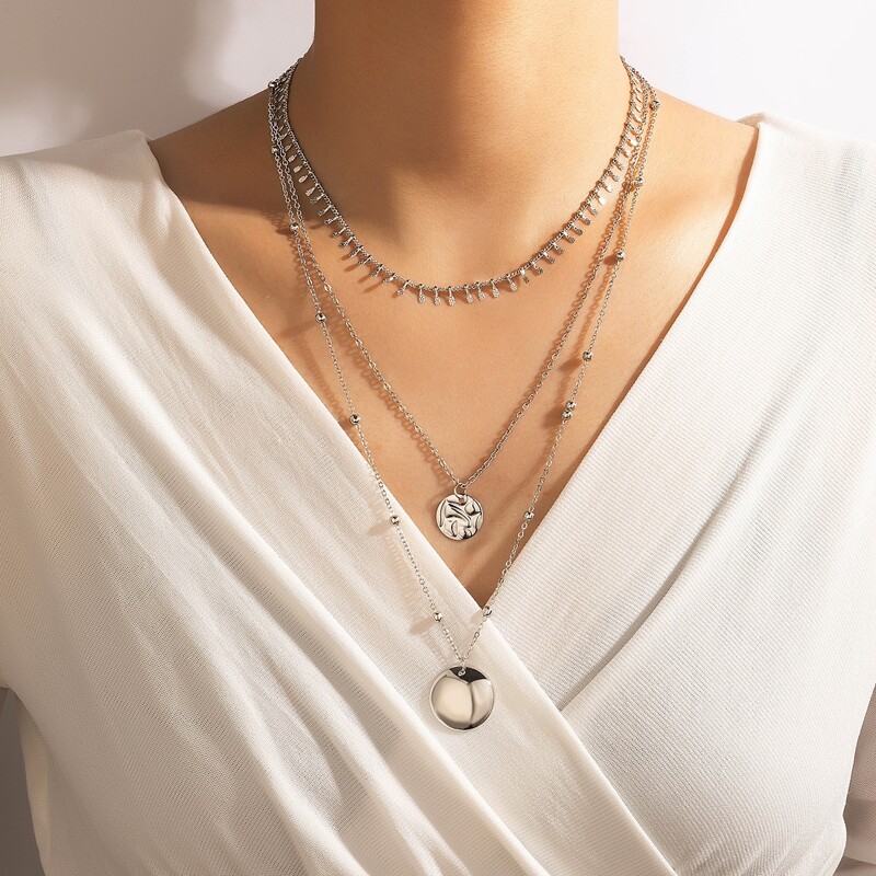 

Geo Pendant Layered Necklace, Silver