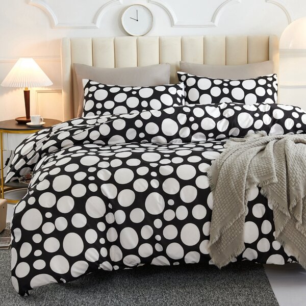 

Circle Print Duvet Cover Sets Without Filler, Black and white