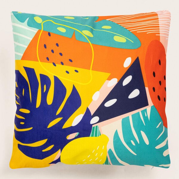 

Leaf Print Cushion Cover Without Filler, Multicolor