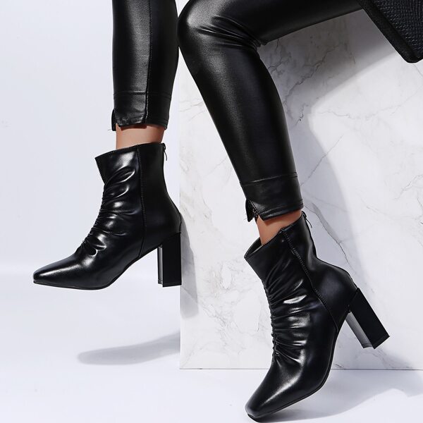 

Minimalist Ruched Chunky Heeled Boots, Black