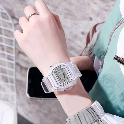 1 chiếc đồng hồ điện tử phong cách vuông trong suốt thể thao