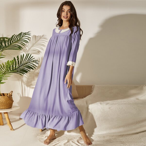 

Contrast Trim Ruffle Hem Night Dress, Lilac purple
