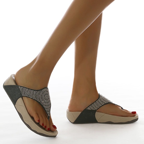 

Rhinestone Decor Thong Flatform Mules, Black