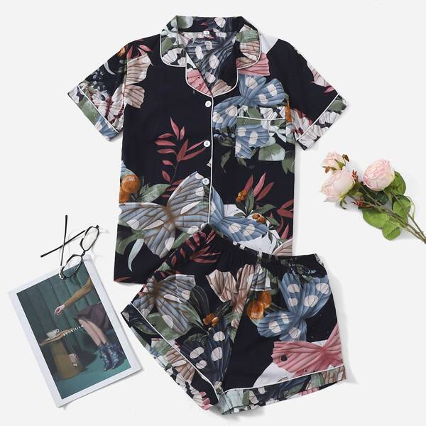 

Plants Print Pajama Set, Multicolor