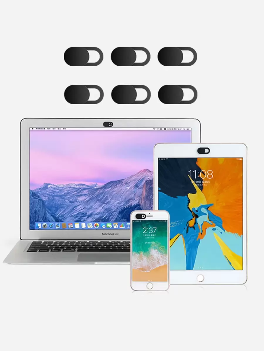 6pcs WebCam Cover Compatible With Phone & PC Lens - Black - View 1