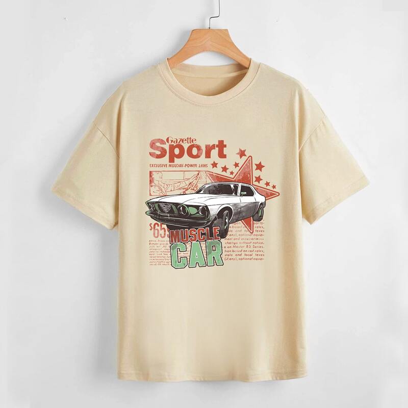 

Letter Car Graphic Oversized Tee, Khaki