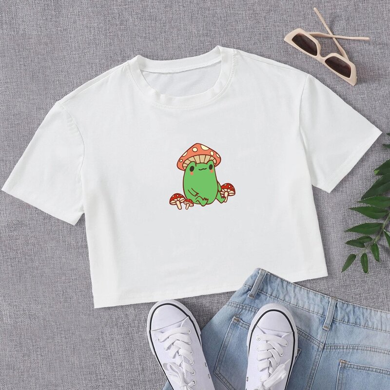 

Mushroom & Frog Graphic Boxy Tee, White