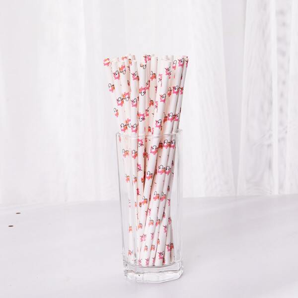 

25pcs Unicorn Print Disposable Straw, Multicolor