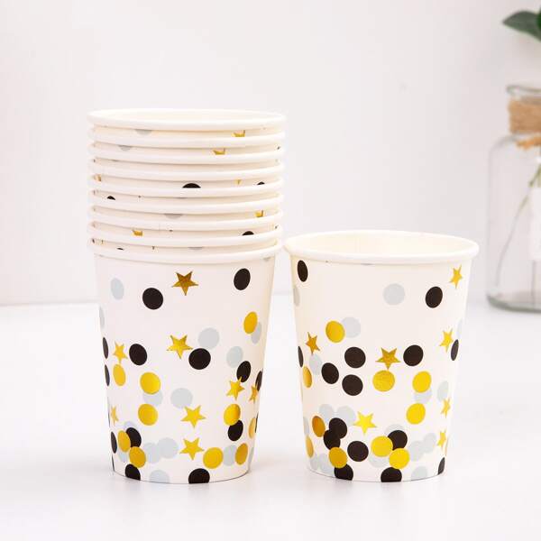 

10pcs Star & Dot Print Disposable Cup, Multicolor