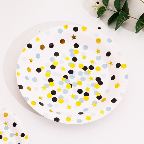 

10pcs Star & Dot Print Disposable Plate, Multicolor
