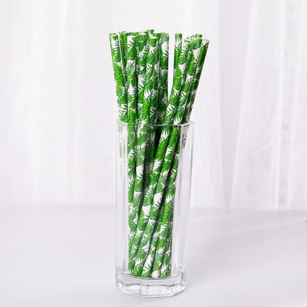 

25pcs Leaf Print Disposable Straw, Green