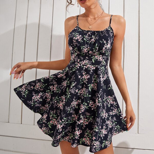 

Floral Print Ruched Bust Mini Cami Dress, Multicolor