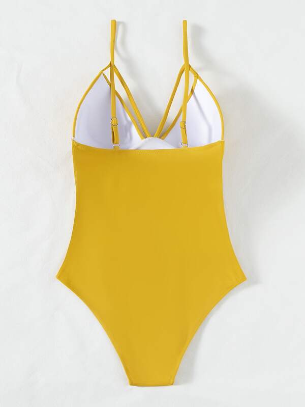 SHEIN Swim Chicsea Solid Lace Up Underwire One Piece Swimsuit SHEIN UK