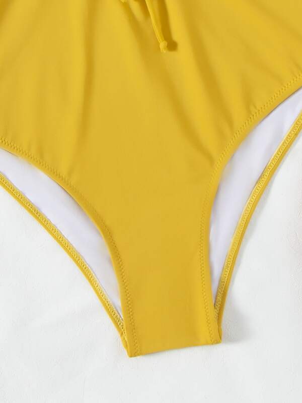 SHEIN Swim Chicsea Solid Lace Up Underwire One Piece Swimsuit SHEIN UK