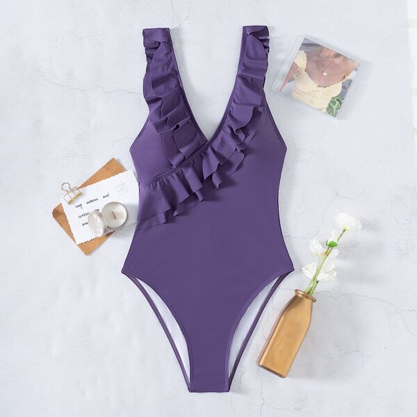 

Ruffle One Piece Swimsuit, Purple