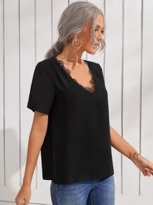 SHEIN Lace Trim Top - Black - View 3