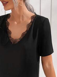 SHEIN Lace Trim Top - Black - View 4