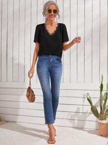 SHEIN Lace Trim Top - Black - View 5