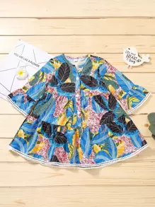 Baby Girl Tropical Print Smock Dress - Multicolor - View 1