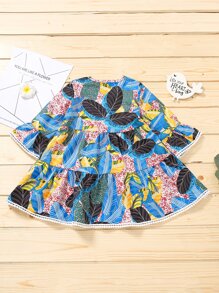 Baby Girl Tropical Print Smock Dress - Multicolor - View 2