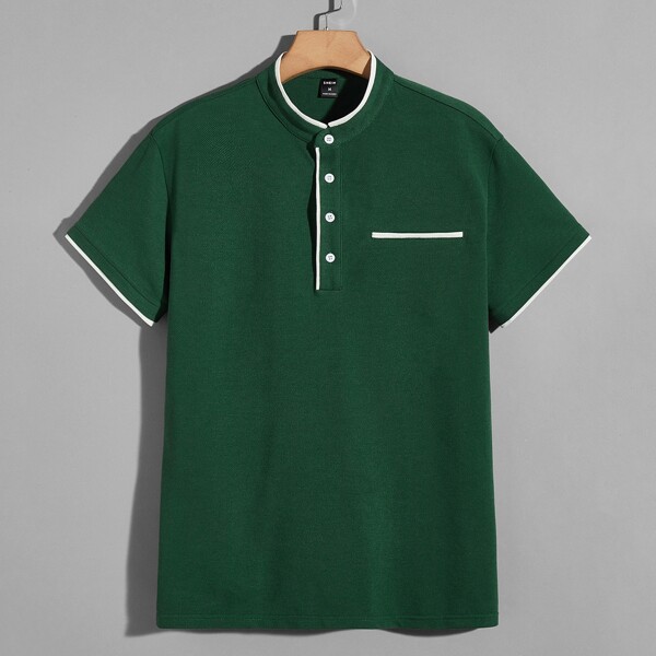 

Men Pocket Detail Polo Shirt, Dark green