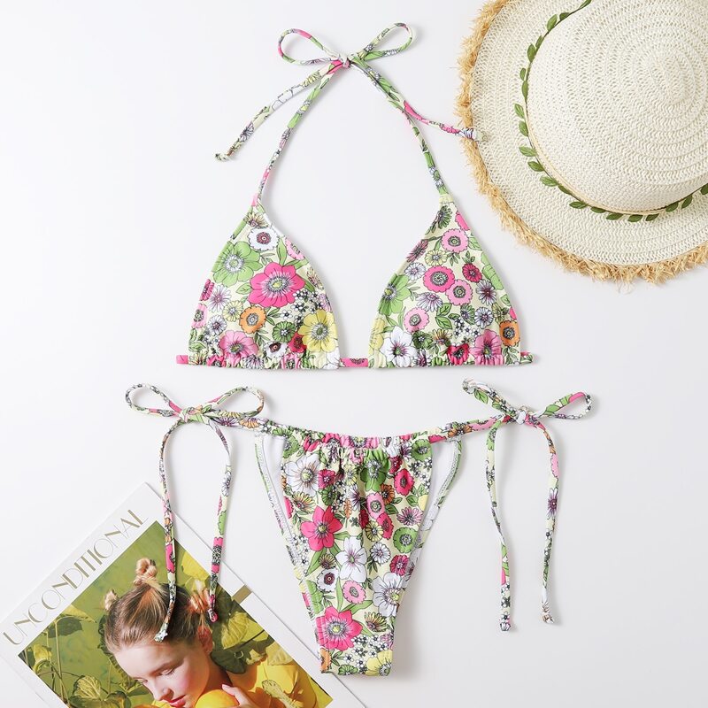 

Floral Triangle Bikini Swimsuit, Multicolor