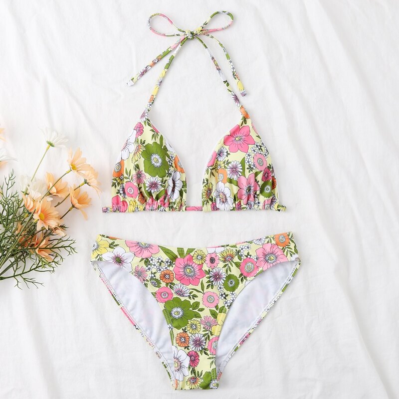 

Floral Pattern Bikini Swimsuit, Multicolor