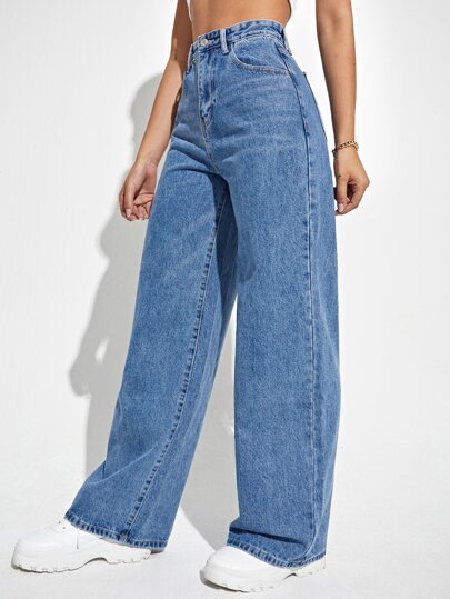 SHEIN EZwear High Waisted Wide Leg Jeans