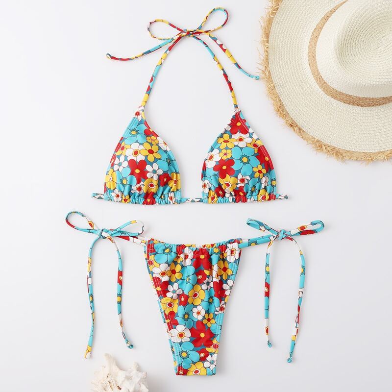 

Floral Triangle Bikini Swimsuit, Multicolor