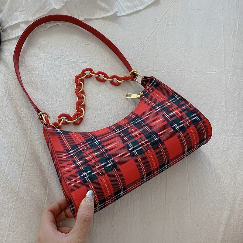 

Plaid Shoulder Bag, Red