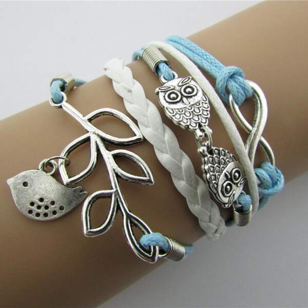 

Kids Leaf & Bird Decor Layered Bracelet, Baby blue