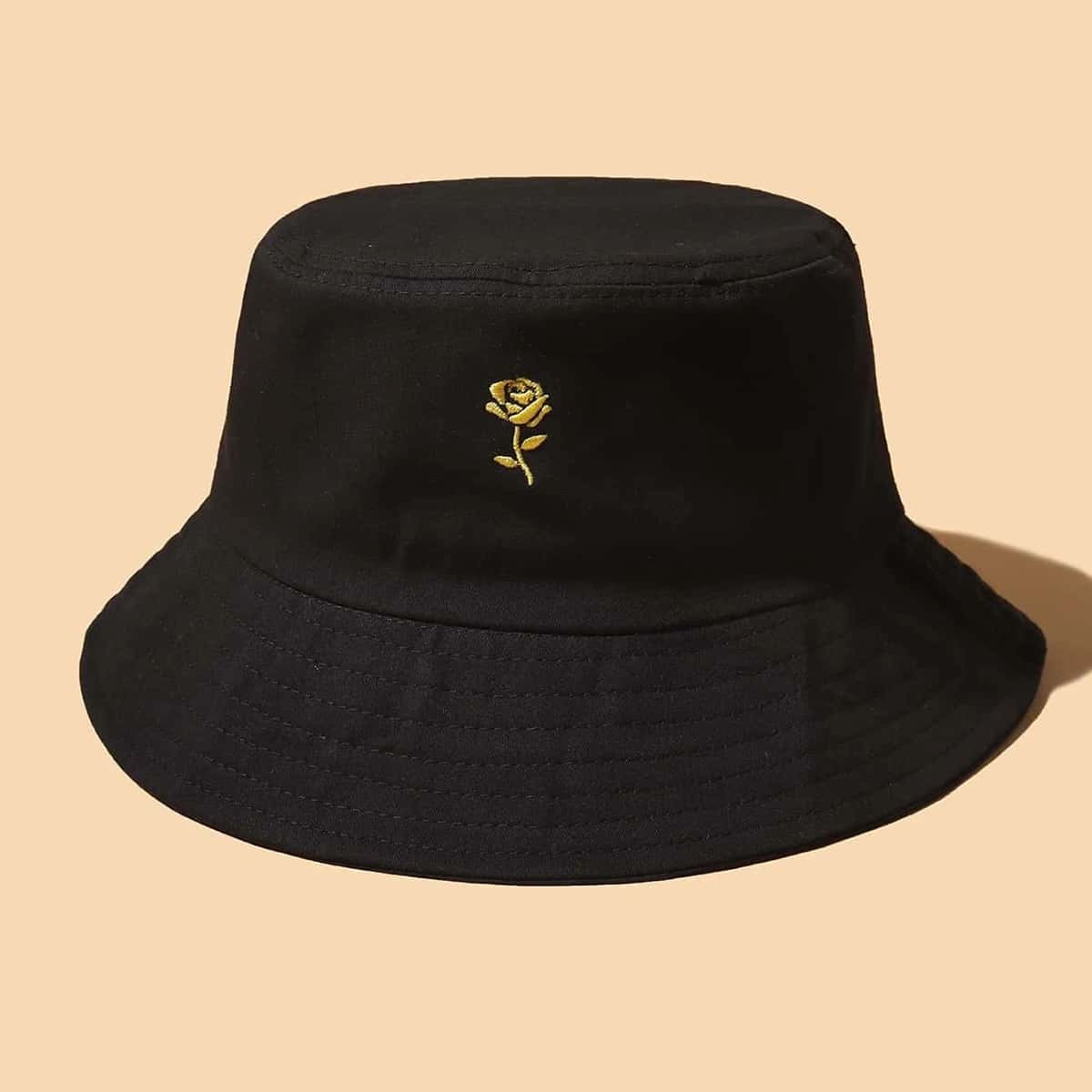 

Flower Embroidery Bucket Hat, Black