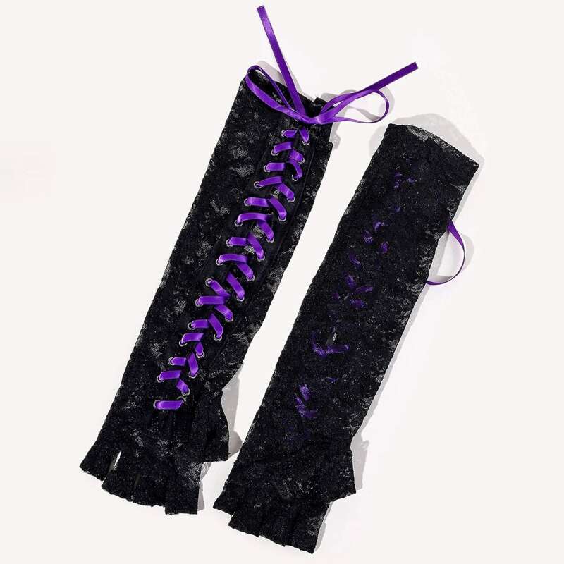 

Lace Up Long Gloves, Purple