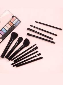 Set de 12 brochas de maquillaje, set de brochas, kit de brochas de maquillaje, set de brochas de maquillaje, set de maquillaje completo, set de brochas de maquillaje, kit de maquillaje completo, set de brochas, set de brochas de maquillaje, set de regalo de maquillaje - Negro - Ver 2