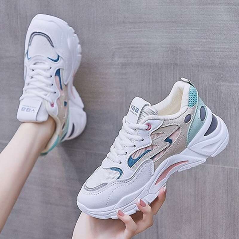 

Lace Up Front Chunky Sneakers, Blue and white