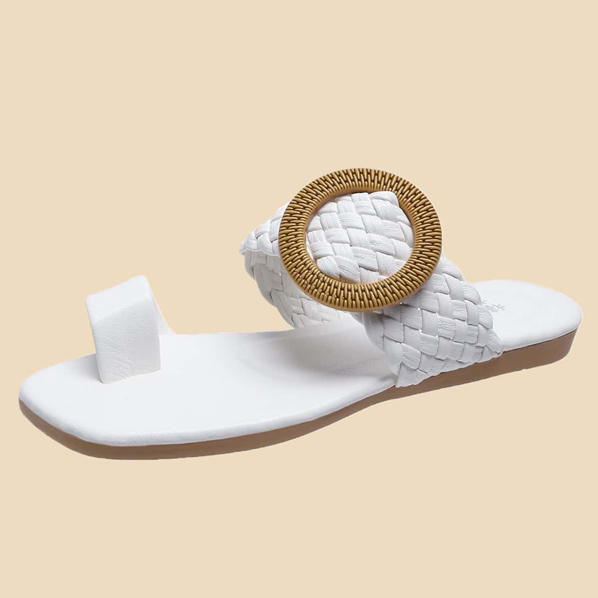 

Braided Thong Sandals, White