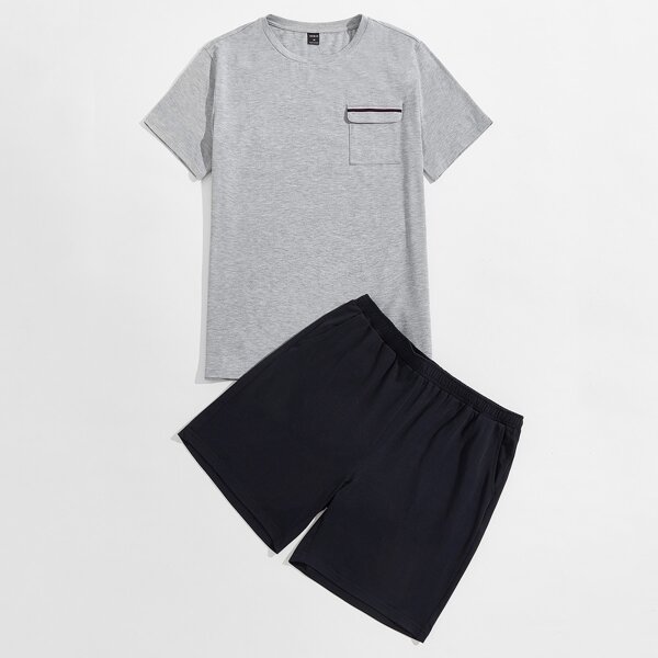 

Men Pocket Front Tee & Shorts Lounge Set, Multicolor