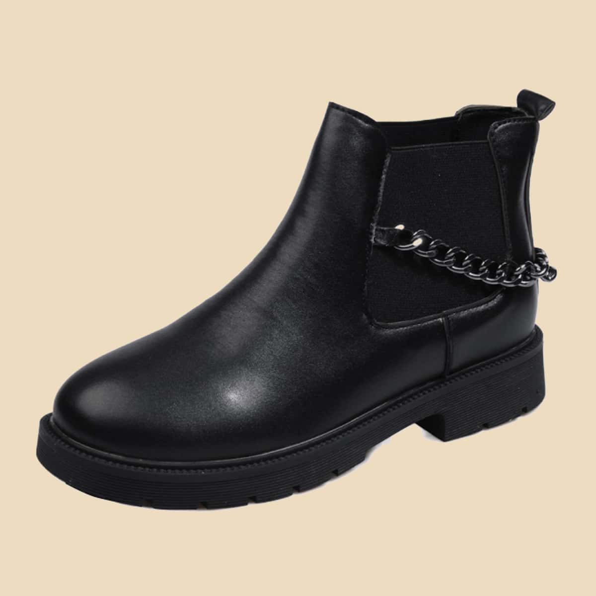 

Chain Decor Ankle Boots, Black
