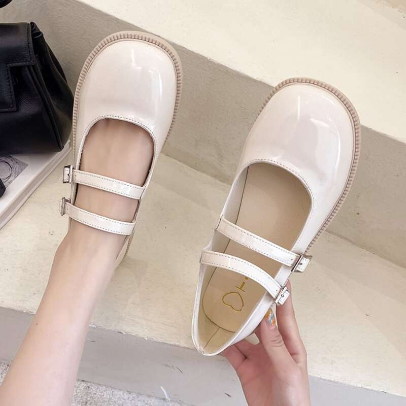 

Minimalist Mary Jane Flats, Beige