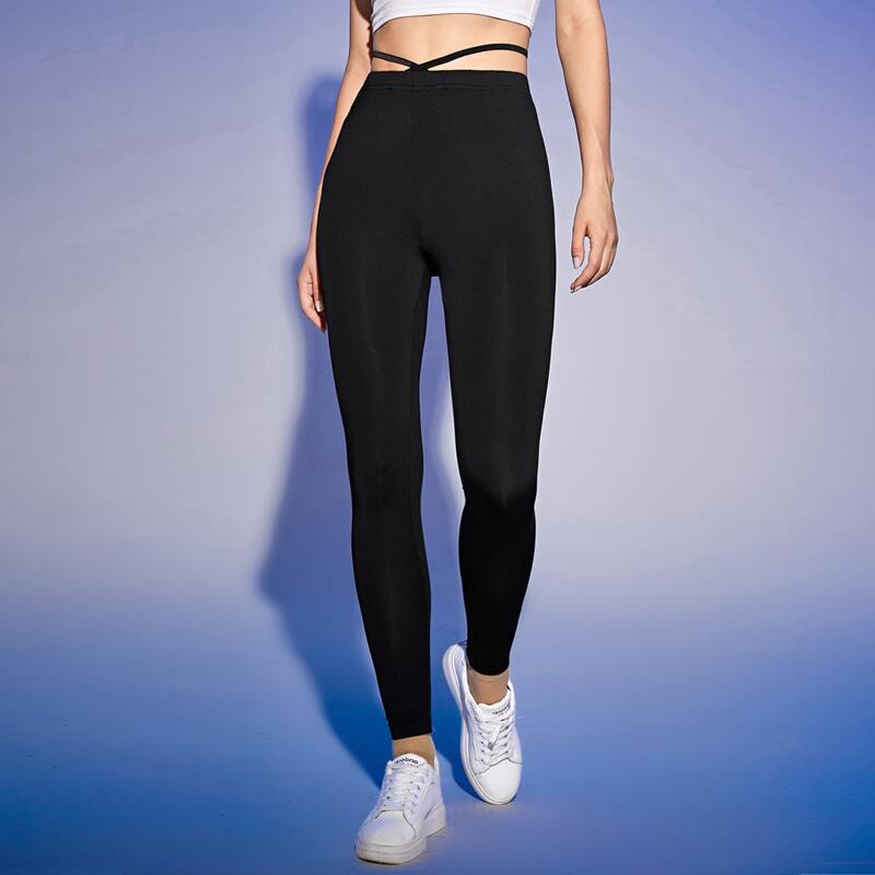 

Solid Tie Back Leggings, Black