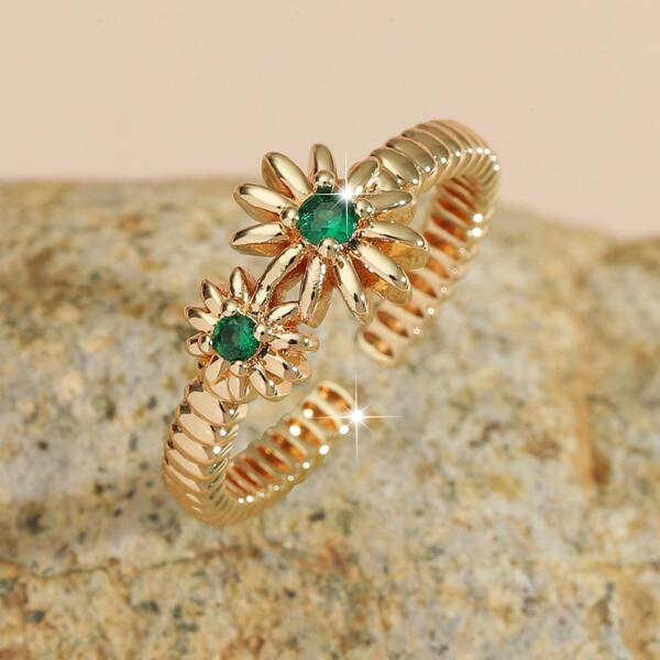 

Gold Plated Zircon Detail Ring, Green