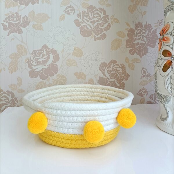 

Pom Pom Decor Storage Basket, Multicolor
