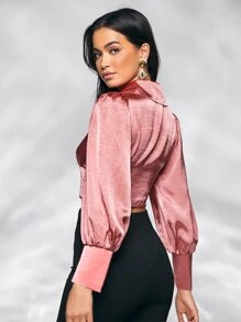 SHEIN BAE Ruched Lantern Sleeve Crop Top