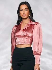 SHEIN BAE Ruched Lantern Sleeve Crop Top
